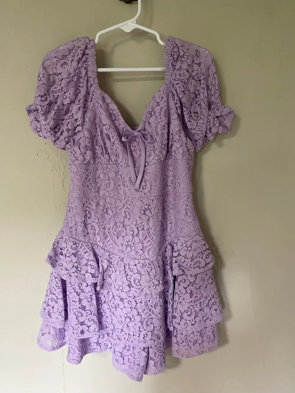 Rare Editions Lilac All Over Lace Romper with Ruched Bodice Milkmaid Coquette 8